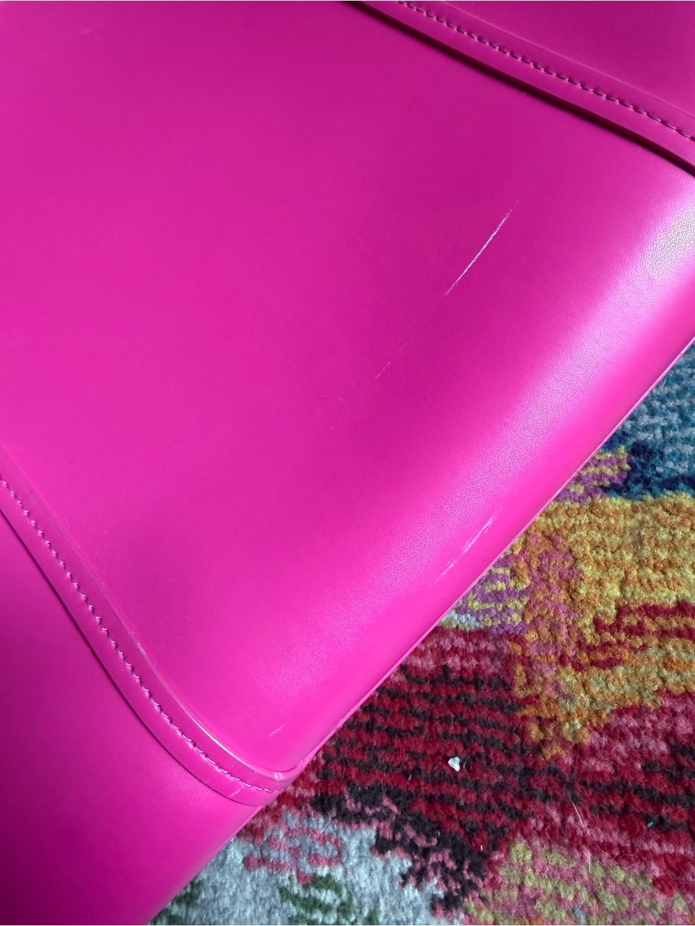 Large Hot Pink Kate Spade Tote w/ Orange-Red Lining - Picture 2 of 7